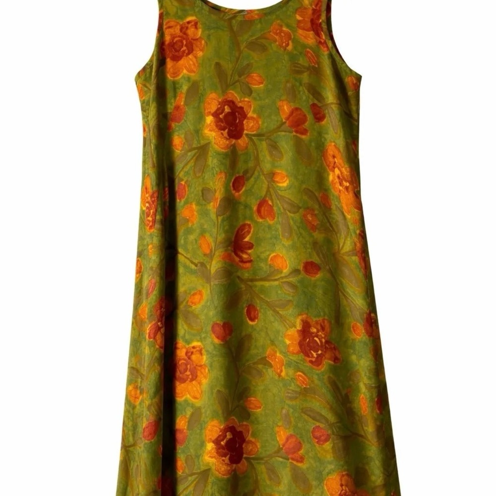 Jeffery and Dara VTG Green and Orange Floral Groovy Retro Slip Dress